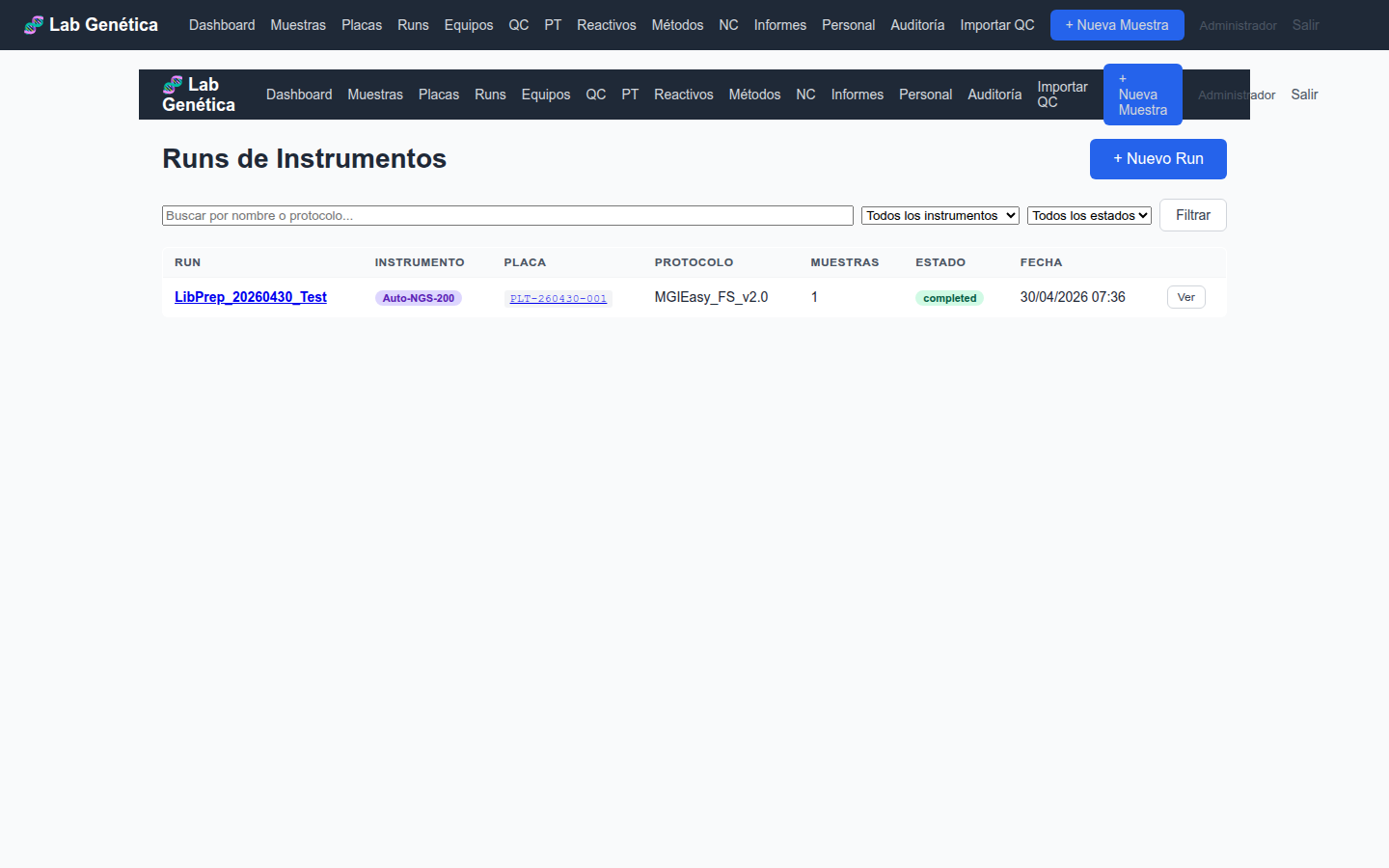 Runs de instrumentos