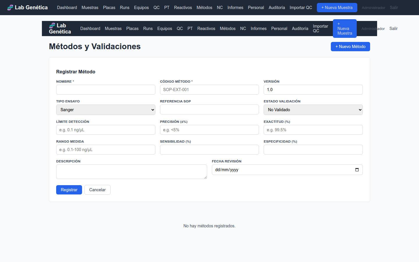 Formulario de método